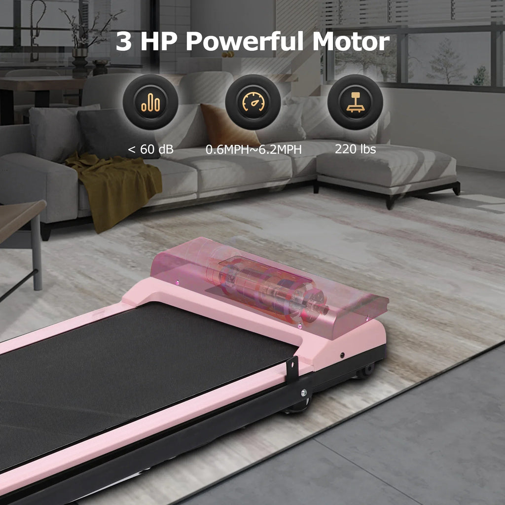 BITOUSHI Under Desk Walking Pad Treadmill 2 In 1, 3.0HP, 220 Lb Capacity - Pink