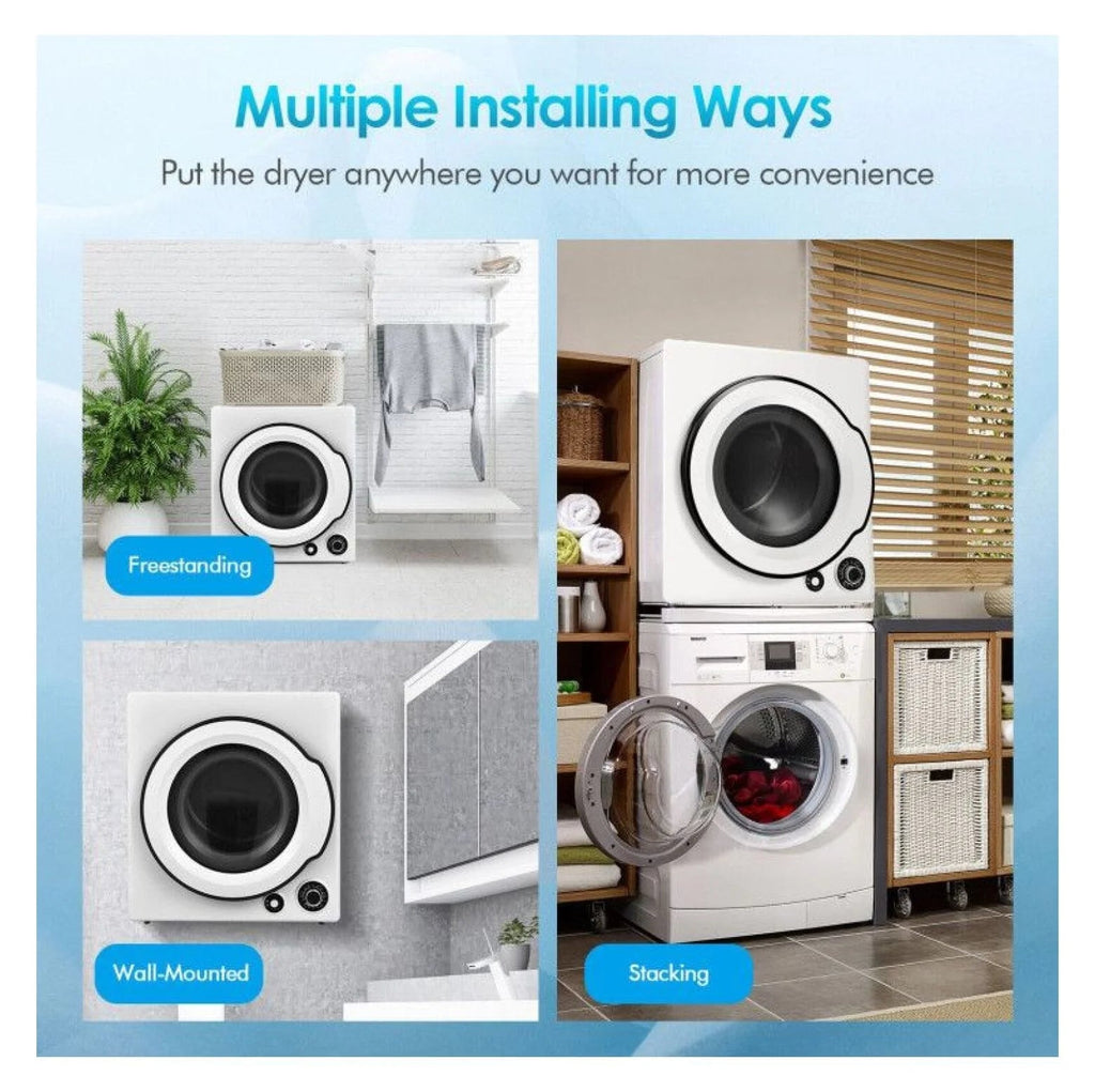 Compact Electric Tumble Dryer, 13.2lbs, White, Stainless Steel Tub, 4 Drying Modes, 2 Heat Settings