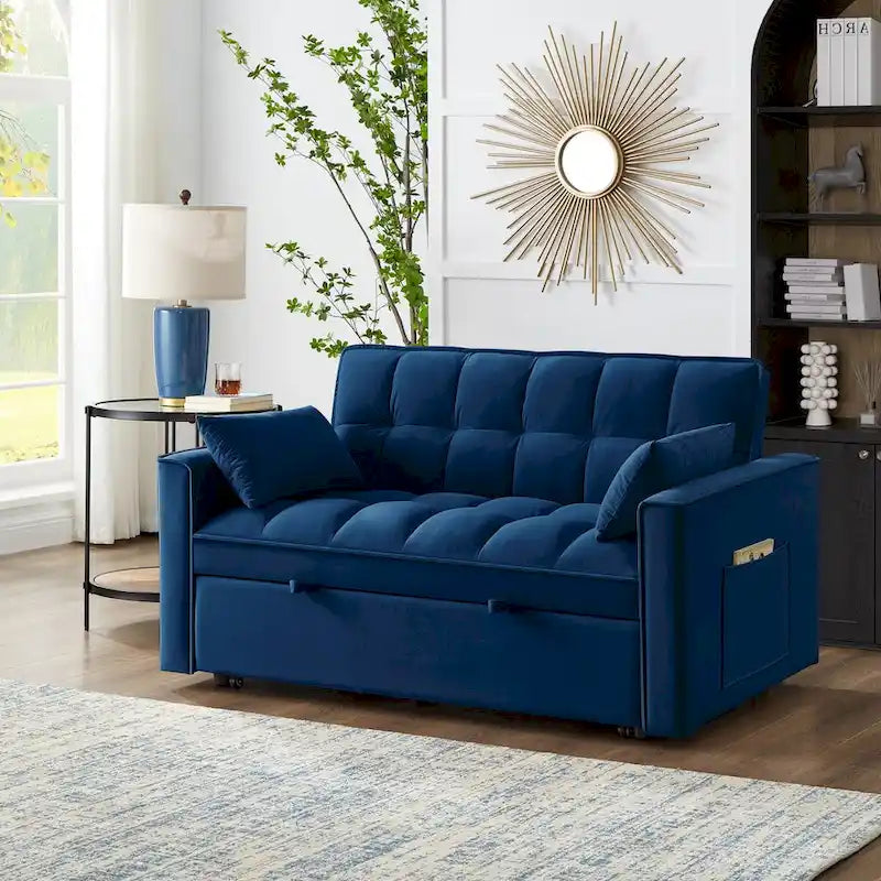 4-in-1 Velvet Pull-Out Sleeper Sofa Bed Loveseat With Reclining Backrest And 2 Side Pockets