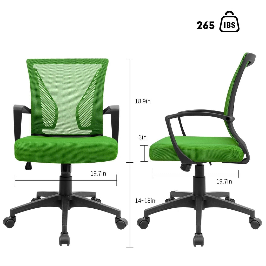 Ergonomic Mesh Mid-Back Office Chair With Adjustable Lumbar Support, 300 lbs Capacity