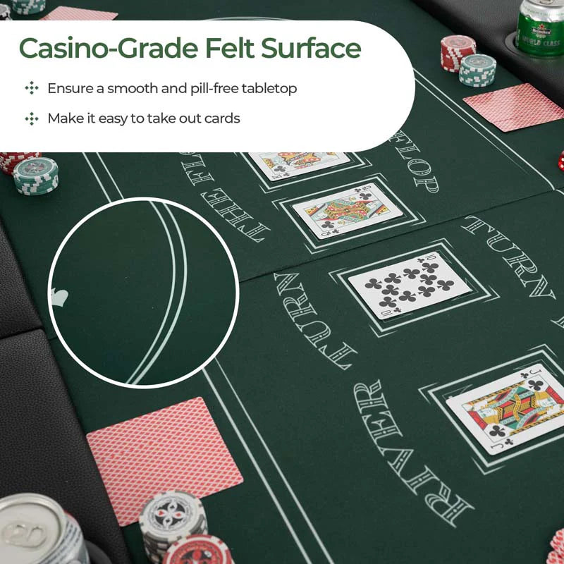8-Player Foldable Poker Table, 72in With Cup Holders - Blue/Black/Green