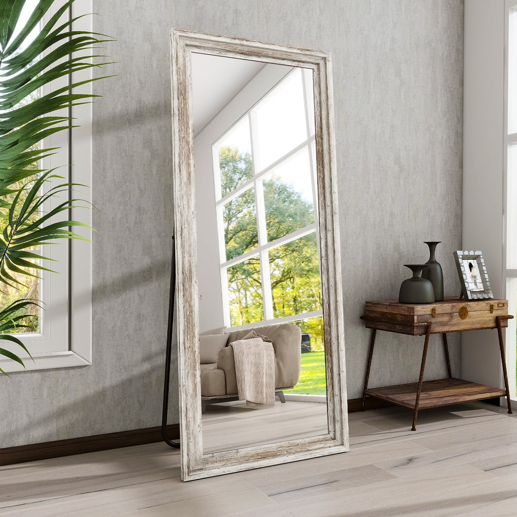 BEAUTYPEAK Full Length Floor Mirror With Stand, 64 x 21 in, Retro White