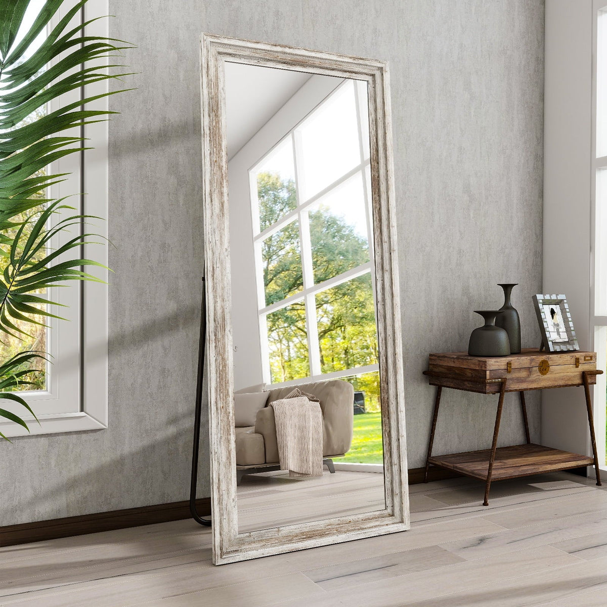 BEAUTYPEAK Full Length Floor Mirror With Stand, 64 x 21 in, Retro White