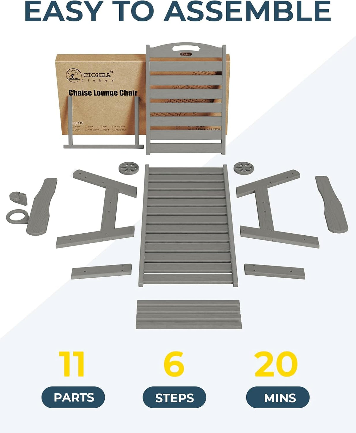 Ciokea Outdoor Oversized HDPE Chaise Lounge Chair With Wheels, Cup Holder And 5 Positions