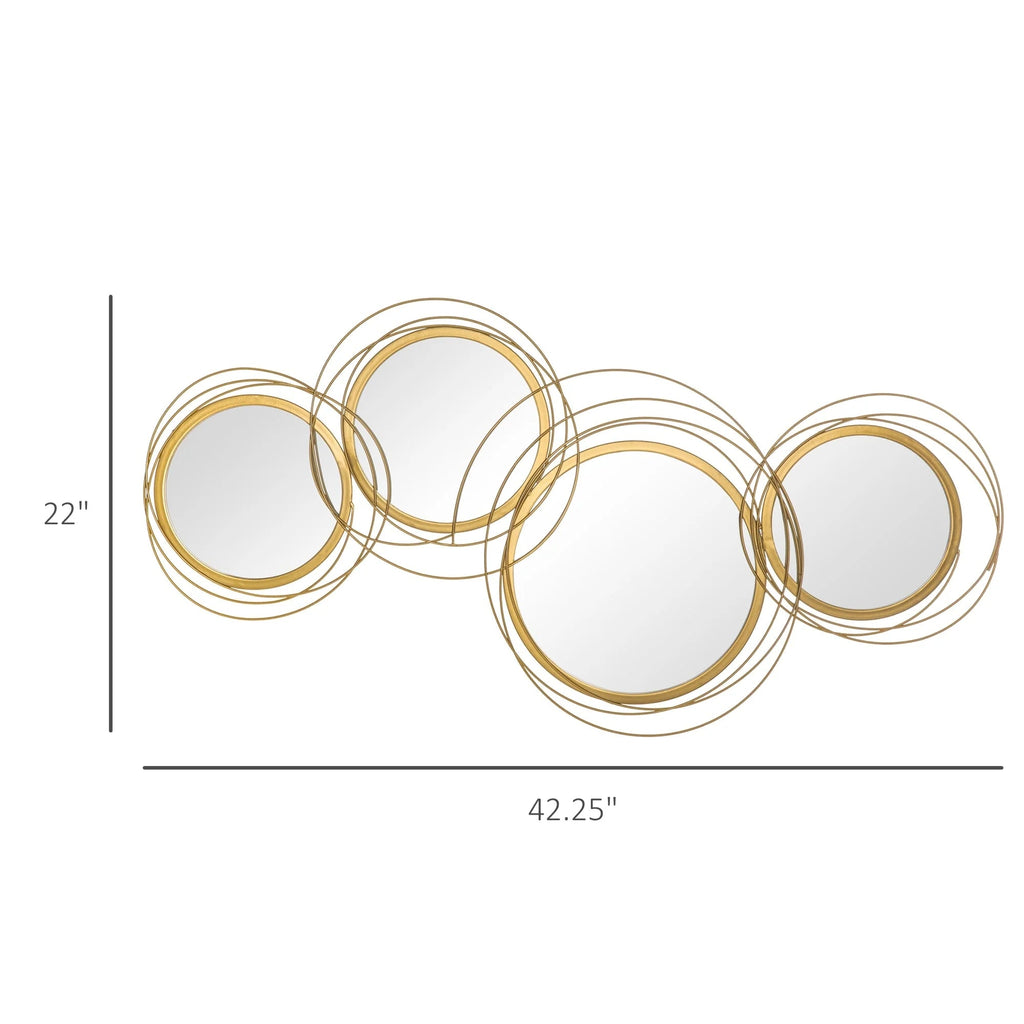 Gold Metal Circular Wall Art With Mirror Accents - 42.25in W x 22in H