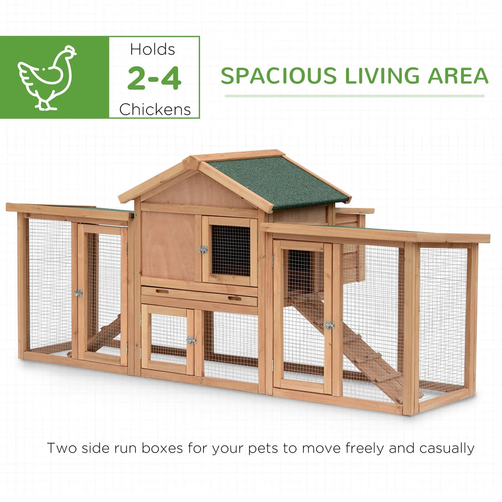 PawHut Wooden Outdoor Chicken Coop With Nesting Box, Double Runs, Removable Tray And Ramps - 80 inch