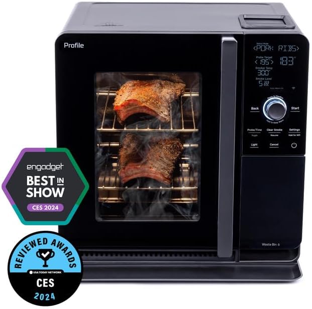 Smart Indoor Electric Countertop Pellet Smoker With Active Smoke Filtration, 5 Smoke Settings, WiFi Connectivity - Black