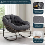 Outdoor Papasan Rocking Chair With Thick Cushion, Grey - 43.70in D x 37.20in W x 31.50in H
