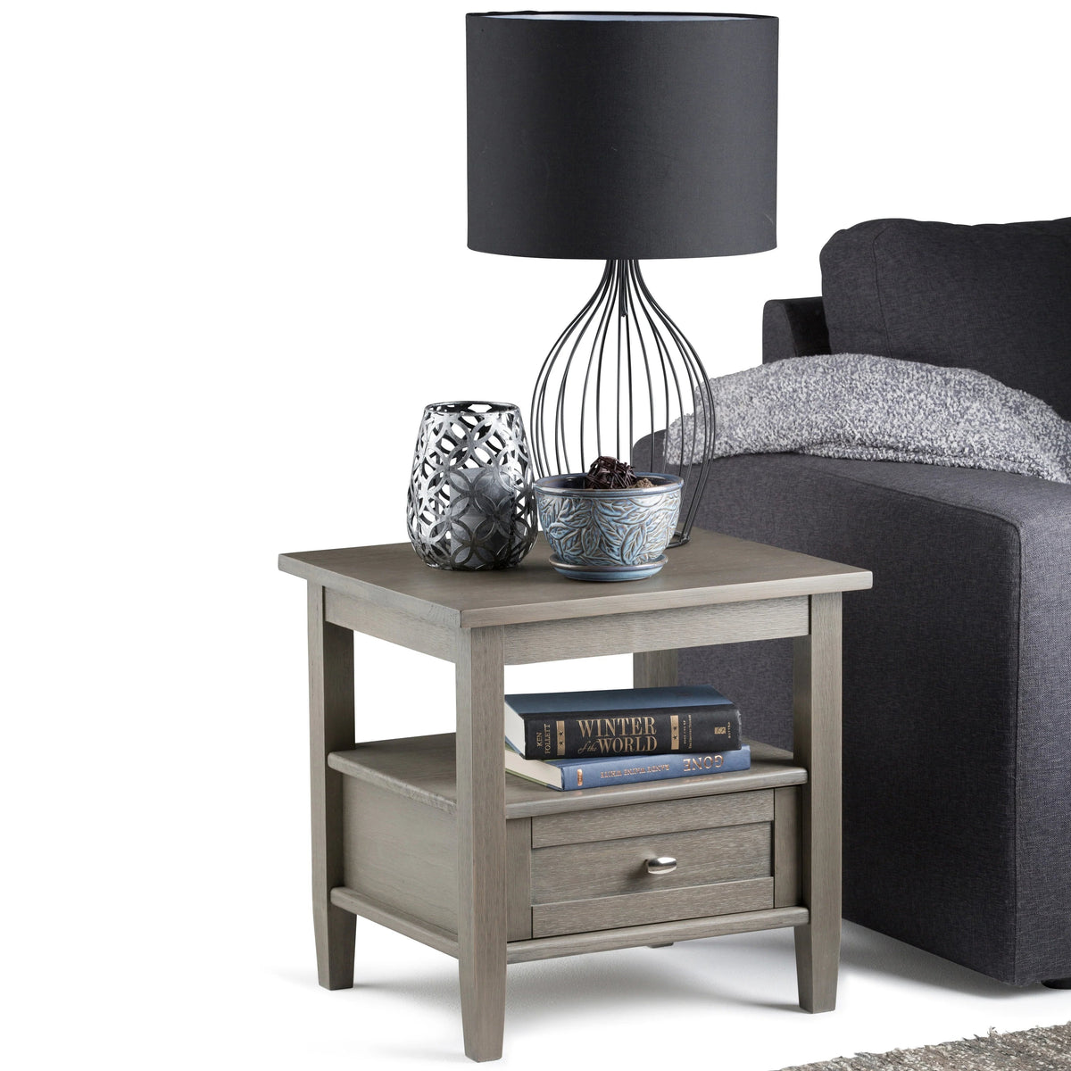 Solid Wood Rectangle End Table With Drawer And Shelf, 18.1in D x 20in W x 19.5in H - Norfolk