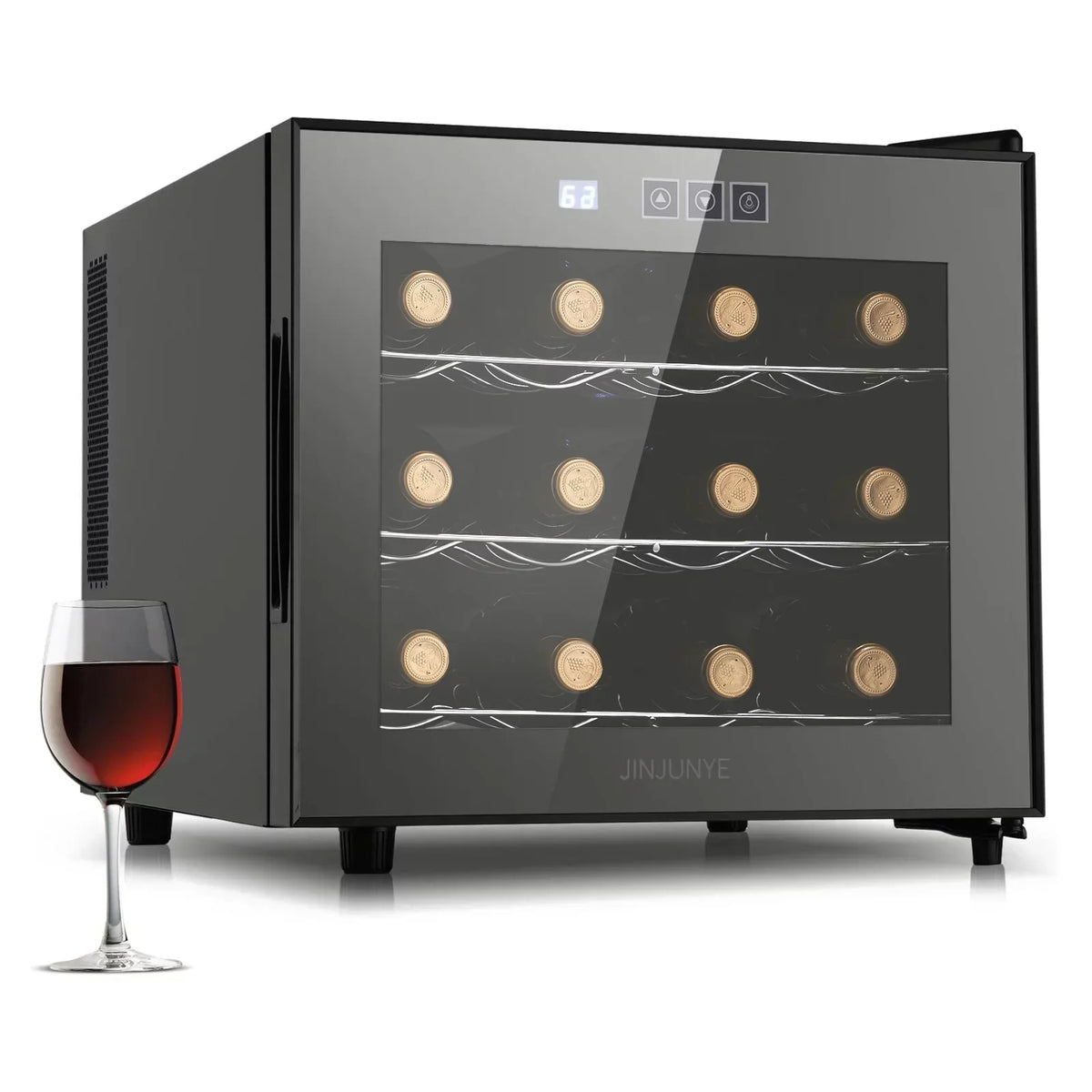 JINJUNYE Countertop Wine Cooler Refrigerator, 12 Bottle, Glass Door