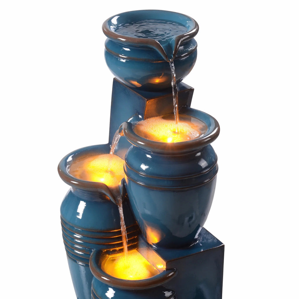 Teamson Home 28.74 in Solar 4-Tier Cascading Bowl Water Fountain With LED Lights - Navy
