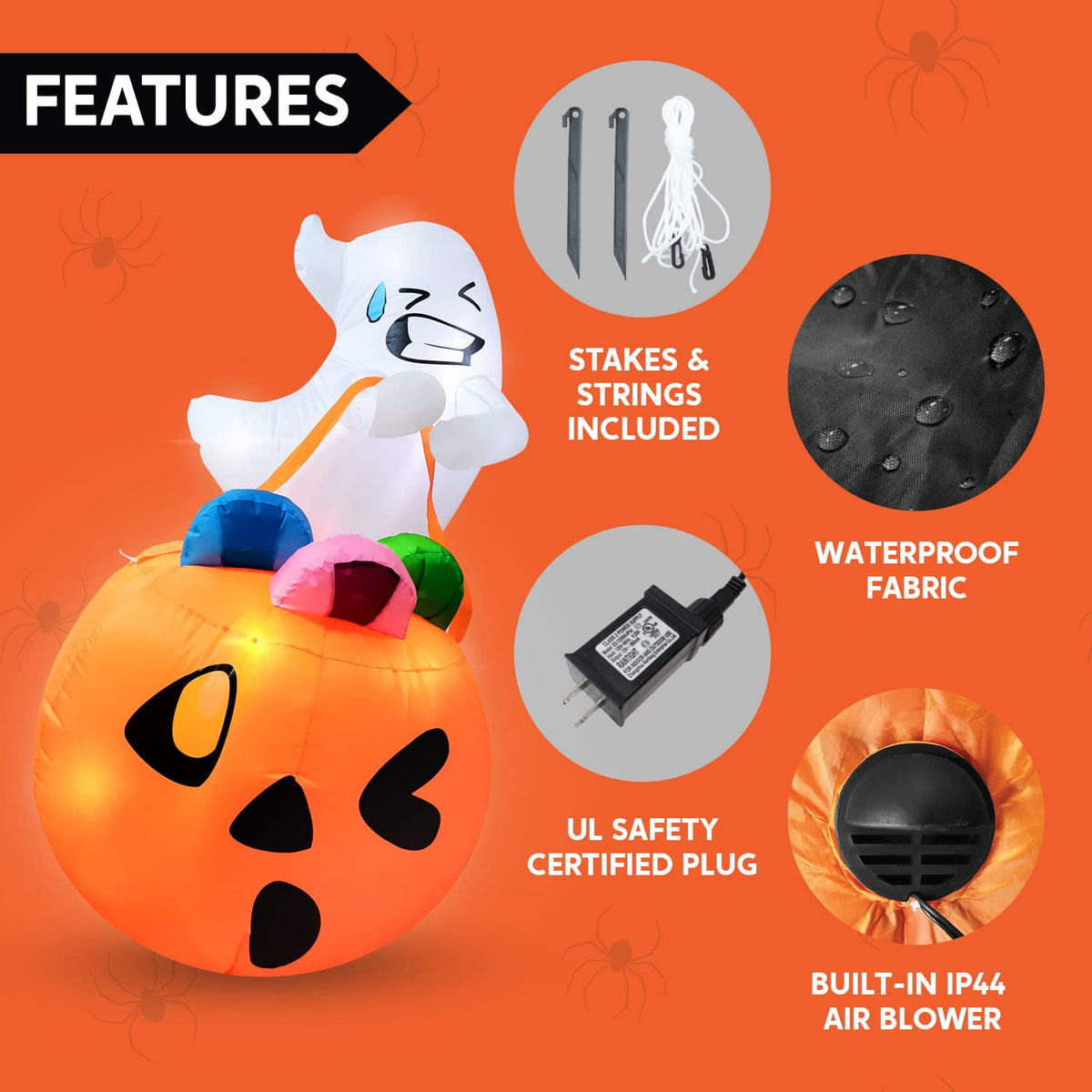 Joyfy 5ft Halloween Inflatables Light up Cute Ghost