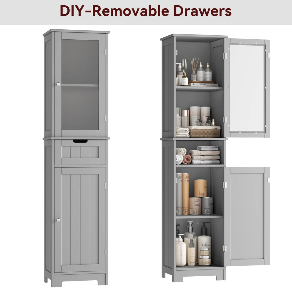 Homfa Tall Narrow Bathroom Storage Cabinet With Door And Drawer, 15.7in L x 11.8in W x 67in H, White