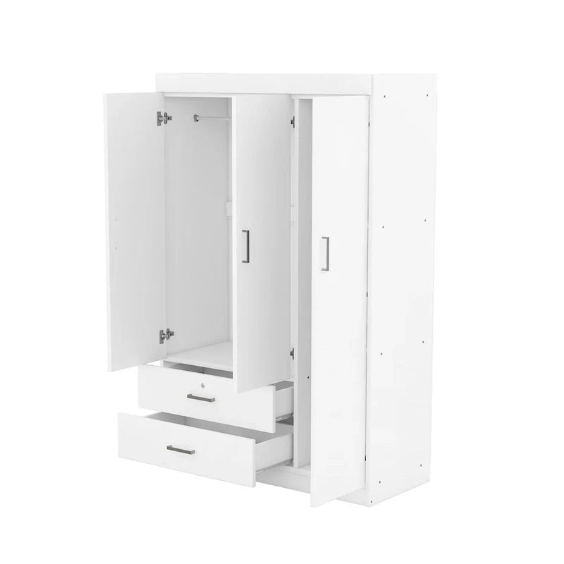 3-Door Wardrobe With 2 Drawers, Shelves And Hanging Rail