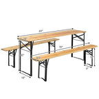 3-Piece Folding Picnic Table Bench Set, 70in Wooden Top - Black
