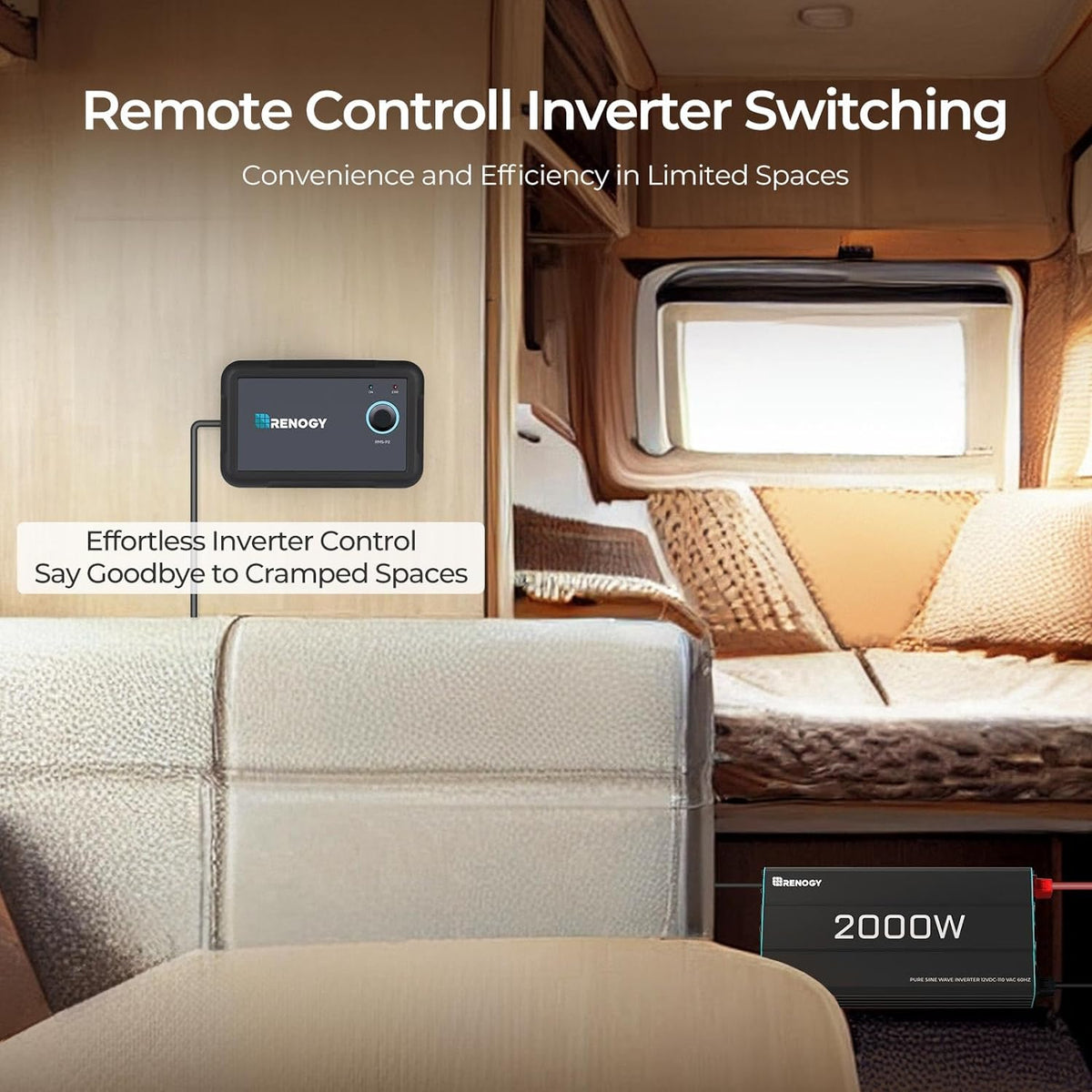 Renogy Pure Sine Wave Inverter 2000W 12V DC To 110V AC Built-In BT ATS - P2