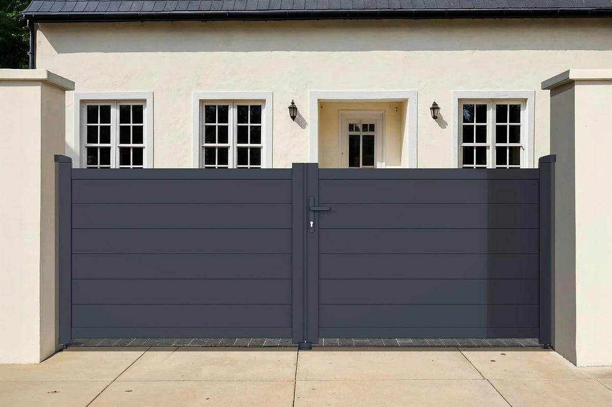 Casanoov Aluminum Swing Gate 392 cm x 161 cm Anthracite Gray RAL 7016 - KIT-000024