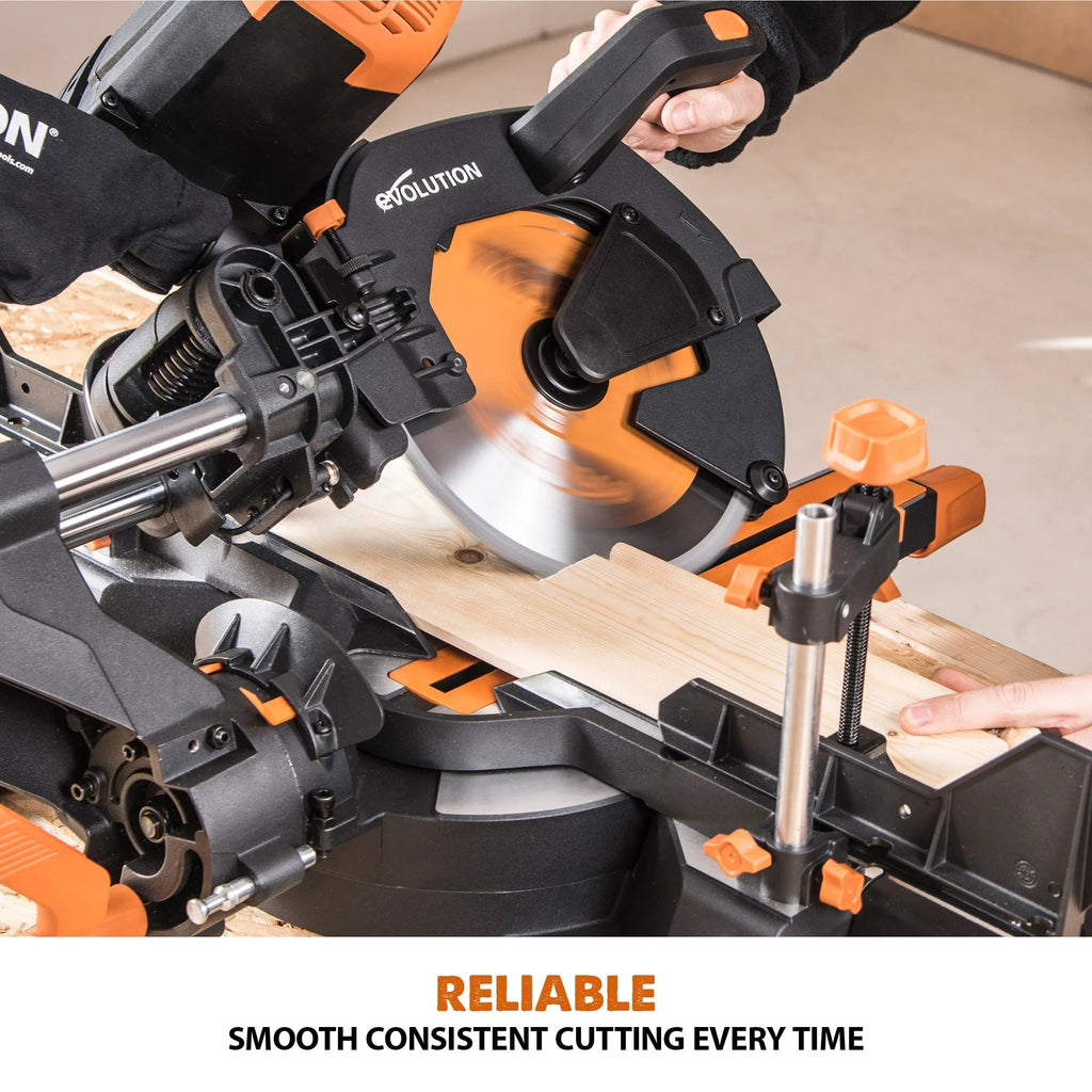 Evolution Dual Bevel Sliding Miter Saw With 10 in Multi-Material Cutting Blade - R255SMS-DB+