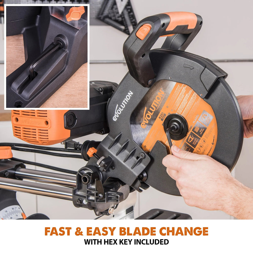 Evolution Dual Bevel Sliding Miter Saw With 10 in Multi-Material Cutting Blade - R255SMS-DB+