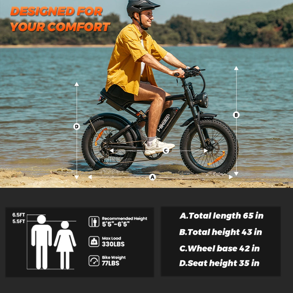 HiKeep Adult Fat Tire Electric Bike, 20 inch, 1500W Peak, 48V 15Ah, Black - K6-L-1.0