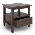 Solid Wood Rectangle End Table With Drawer And Shelf, 18.1in D x 20in W x 19.5in H - Norfolk