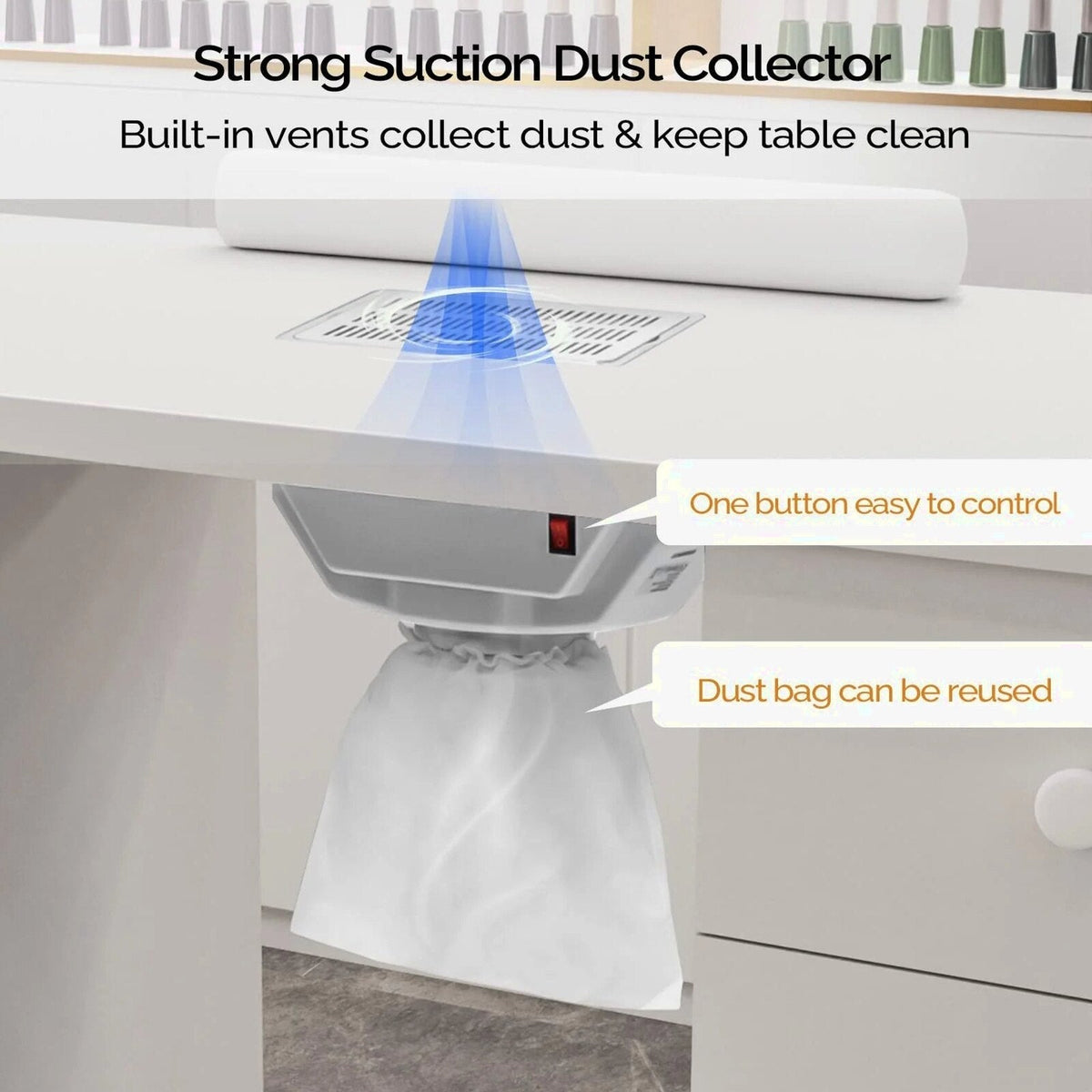 OmySalon Manicure Table Nail Desk With Electric Downdraft Vent