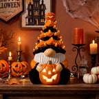 Joyfy 8.5 inch Halloween Decorations Ceramic Gnome Tree Decorations with Build-in LEDs, Light Up Pumpkin Table Decor Bedroom Indoor Centerpieces for Tables