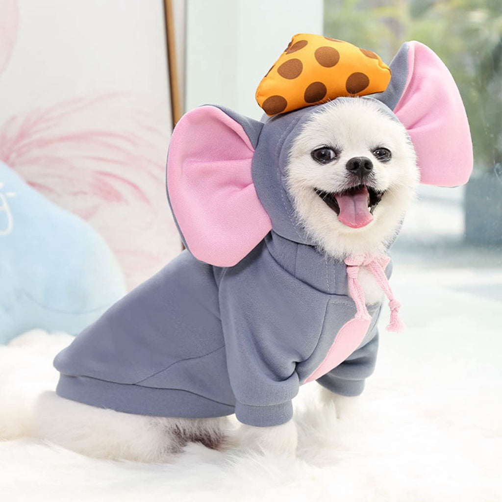 WILLED Halloween Big Ear Mouse Dog Hoodies, Cute Cheese Warm Pet Costume for Small Medium Dogs, French Bulldog, Chihuahua, S (Chest 53cm/ 20.8")