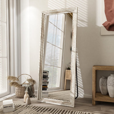 BEAUTYPEAK Full Length Floor Mirror With Stand, 64 x 21 in, Retro White