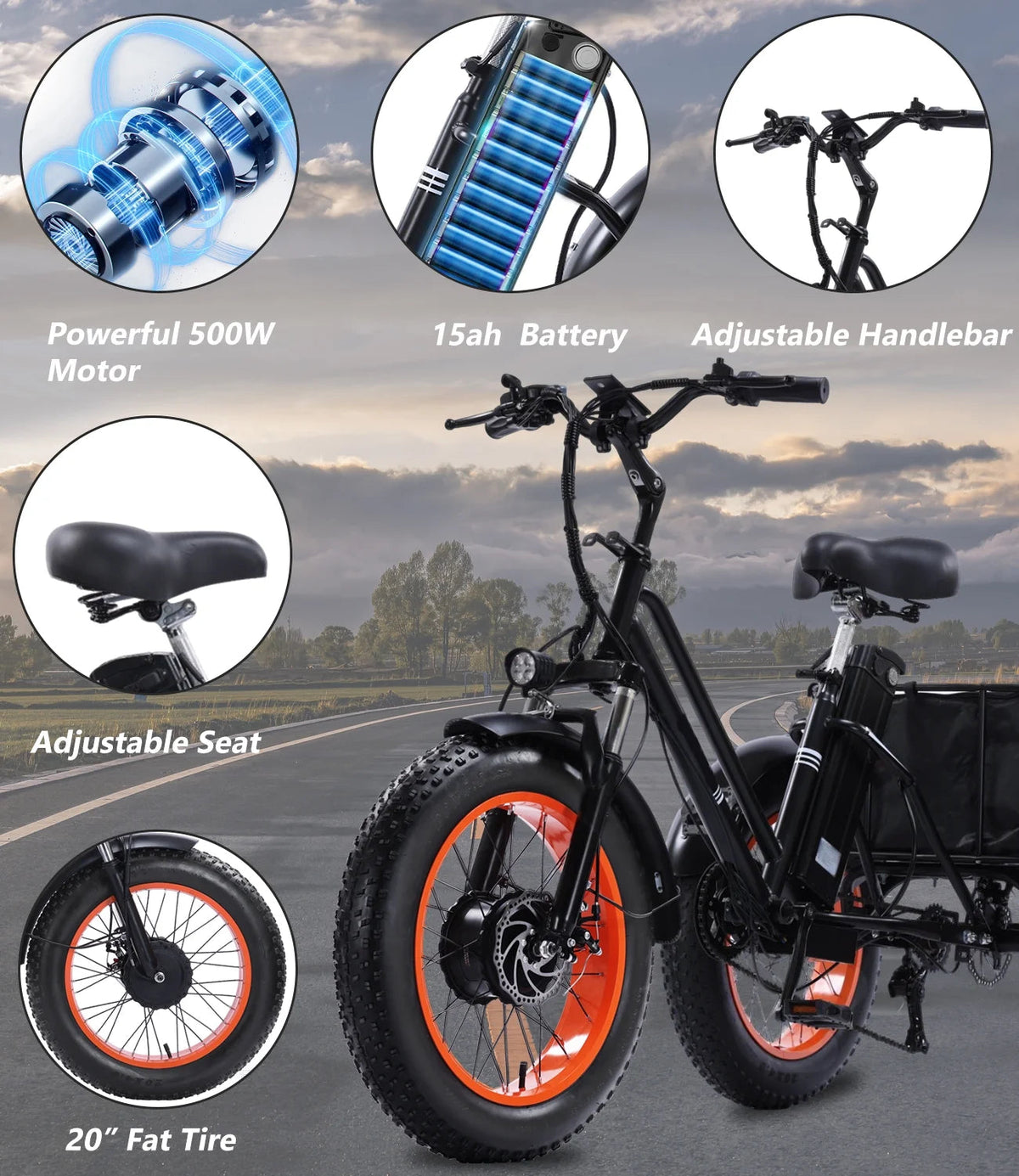 YEBEI Folding Electric Tricycle for Adults, 500W Motor, 48V15AH Lithium Battery, 20 x 4.0 in Fat Tires
