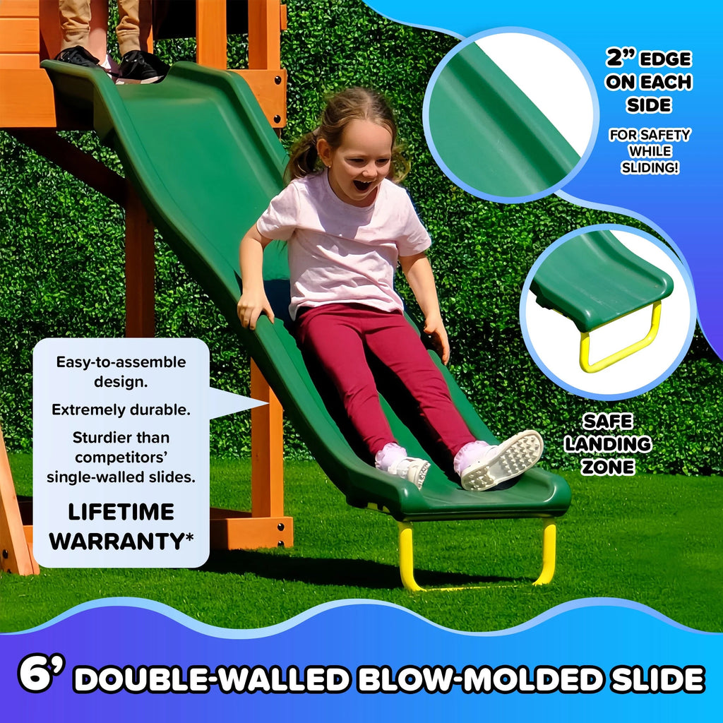 Sportspower Amelia Wooden Swing Set With 2-Person Saucer Swing And 6' Slide