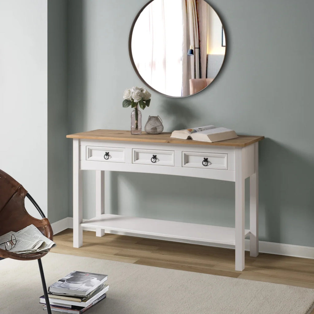 Solid Pine Wood Console Table With 3 Drawers - 47.99in W x 12.64in D x 28.82in H