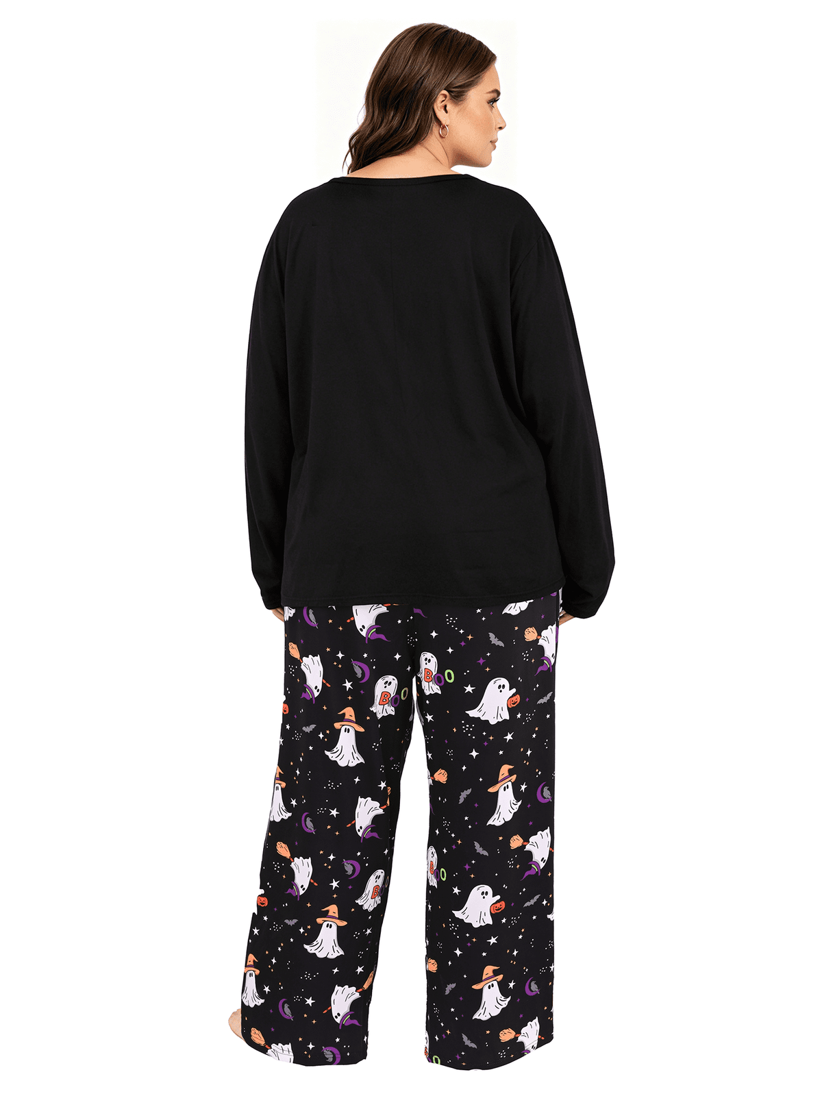Homlouue Halloween Womens Plus Size Pajama Sets 2-Piece, Cute Ghost Print V-Neck Loungewear with Pockets, Soft Sleepwear for Holiday