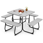 8-Person Outdoor HDPE Square Picnic Table And Bench Set, 67in x 67in x 30in, Metal Frame