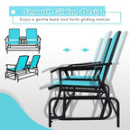 2-Person Outdoor Bench Glider Chair With Center Table, Mesh Fabric, 57 x 28 x 38 in