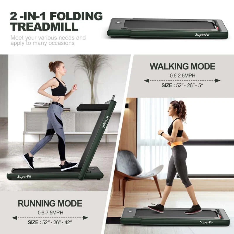 2 In 1 Folding Treadmill, 2.25 HP, 40 in x 16 in Running Area, Dual Display And App Control
