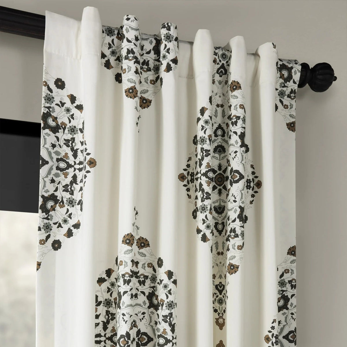 Medallion Damask Printed Cotton Room Darkening Curtain Panel, 1 Piece, 50 in W x 84/96/108/120 in L