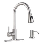 IVIGA Single-Handle Pull-Out Sprayer Kitchen Faucet With Deckplate And Soap Dispenser, Brushed Nickel - VSK03-S
