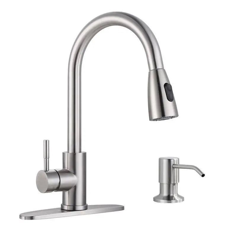 IVIGA Single-Handle Pull-Out Sprayer Kitchen Faucet With Deckplate And Soap Dispenser, Brushed Nickel - VSK03-S