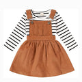 Younger Tree Toddler Baby Girl Fall Dress Outfit Long Sleeve Top Strap Dress Overall with Pocket Clothes Set for 2-3T