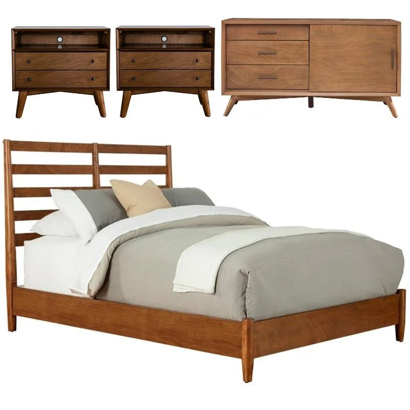 Home Square 4-Piece Set With Small TV Console, Full Wood Bed And Large Nightstand
