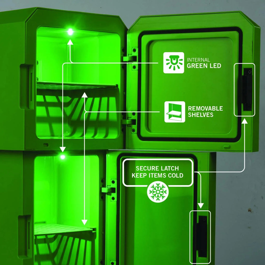 Minecraft Creeper 2 Door Mini Fridge, 8L, Green, 25.2 in H x 9.5 in W x 9.1 in D