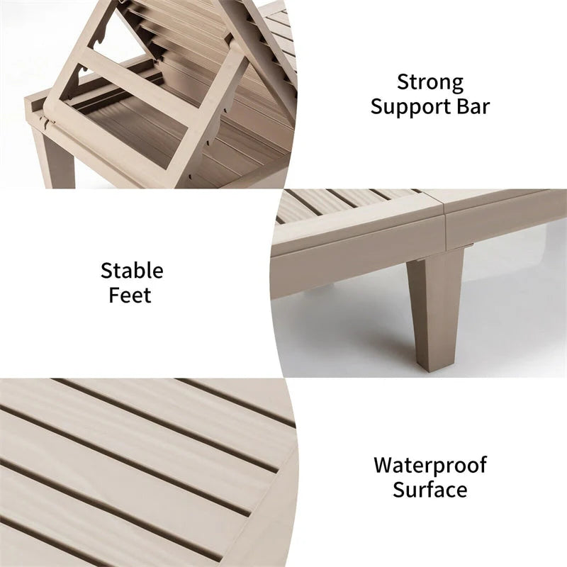 Outdoor Patio Chaise Lounge Chair Recliner - Adjustable 5 Positions, Wood Texture Design