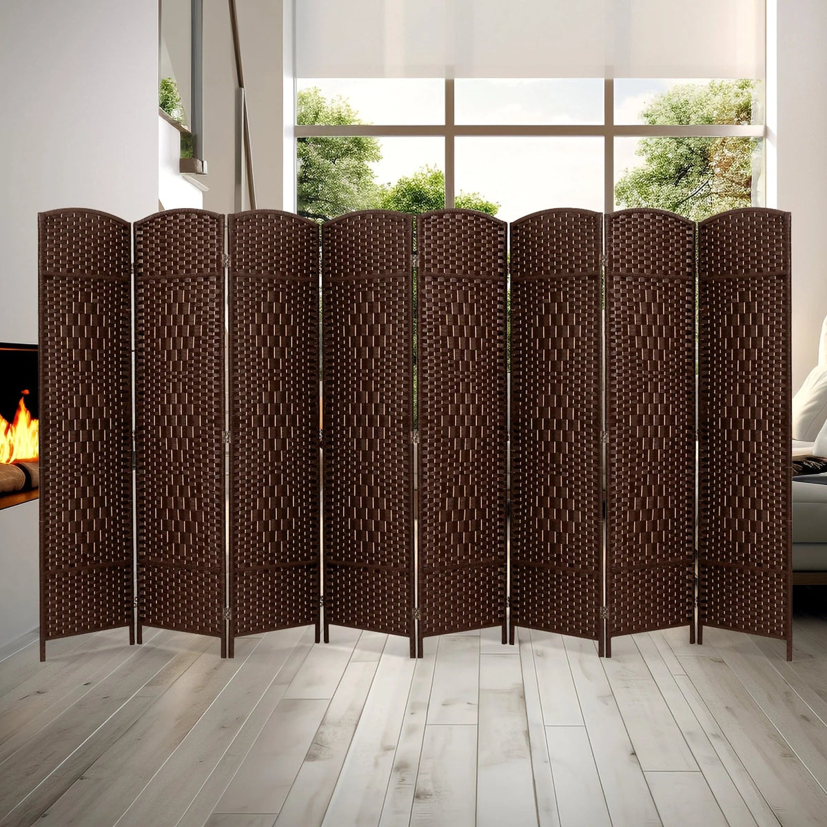 Freestanding Folding Woven Fiber Room Divider Privacy Screen - 6 Ft Tall