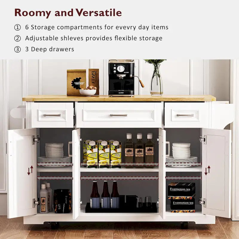 Kitchen Island Cart With Wood Drop Leaf, 54.1 x 29.5 x 35.9 Inches, White