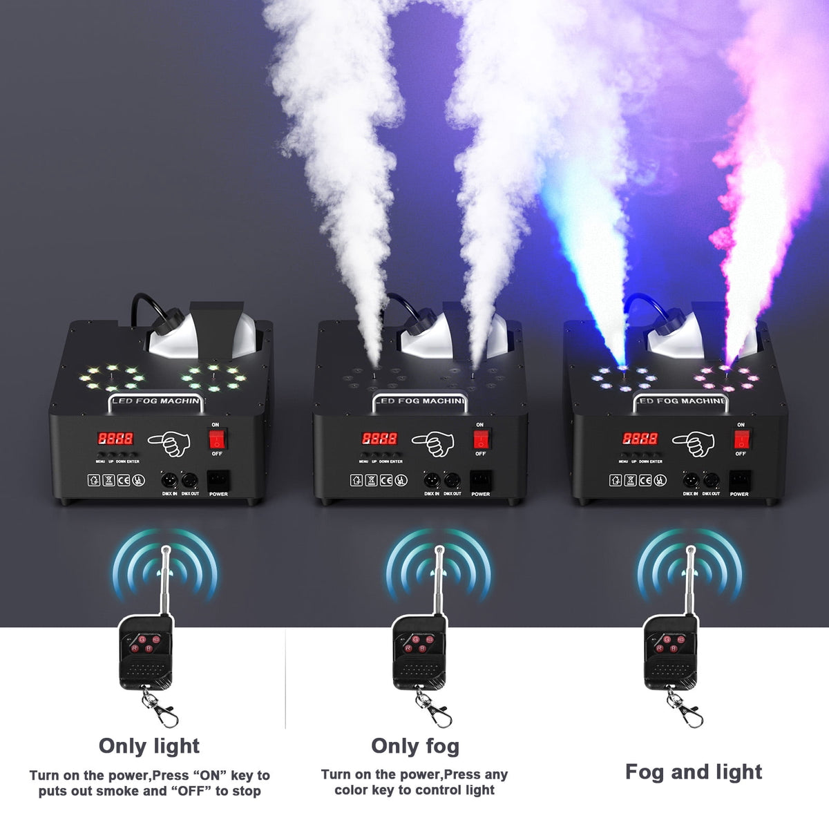 Smoke Machine Fog Machine 2000W Double-tube Adjustable DMX512 RGB 3-in-1 Led Stage Smoke Machines for Party/ Wedding/ Stage
