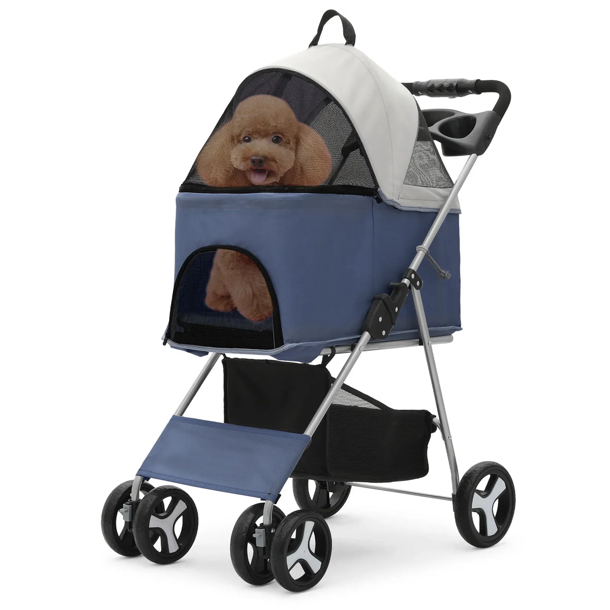 Magshion Foldable Pet Stroller, 4 Wheel, Navy Blue, 33 lbs Capacity