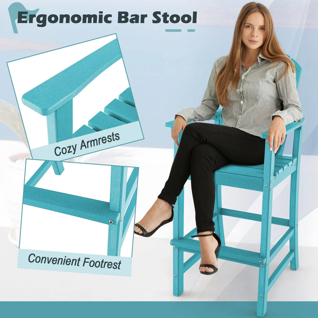 Outdoor HDPE Tall Adirondack Counter Height Bar Stool With Armrests And Footrest - 30Quot