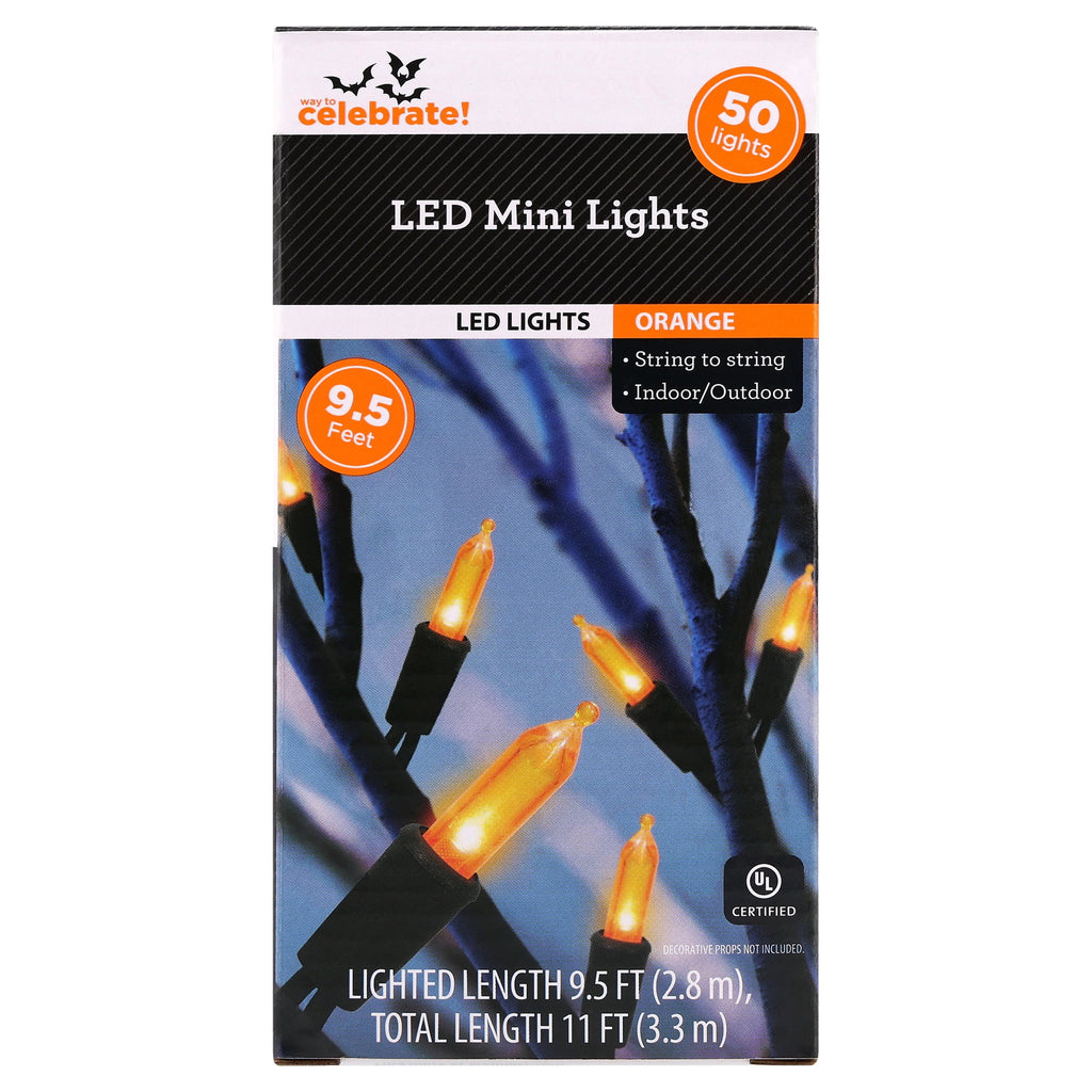 Indoor/Outdoor 50-Count LED Mini String Lights, 9.5', Halloween by Way To Celebrate