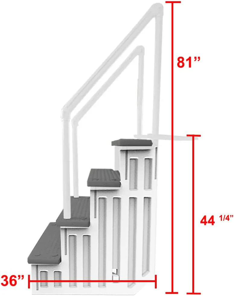 Aqua Select Anti-Slip In-Pool Steps, Gray, 28in W x 81in H, 300 lbs Capacity - For Above Ground Pools
